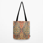 Geometric Leaves VIII // 18th Century Distressed Red Blue Green Colorful Ornate Accent Rug Pattern Tote Bag Gallery Image 2