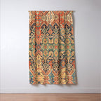Geometric Leaves VIII // 18th Century Distressed Red Blue Green Colorful Ornate Accent Rug Pattern Window Curtain Gallery Image 3