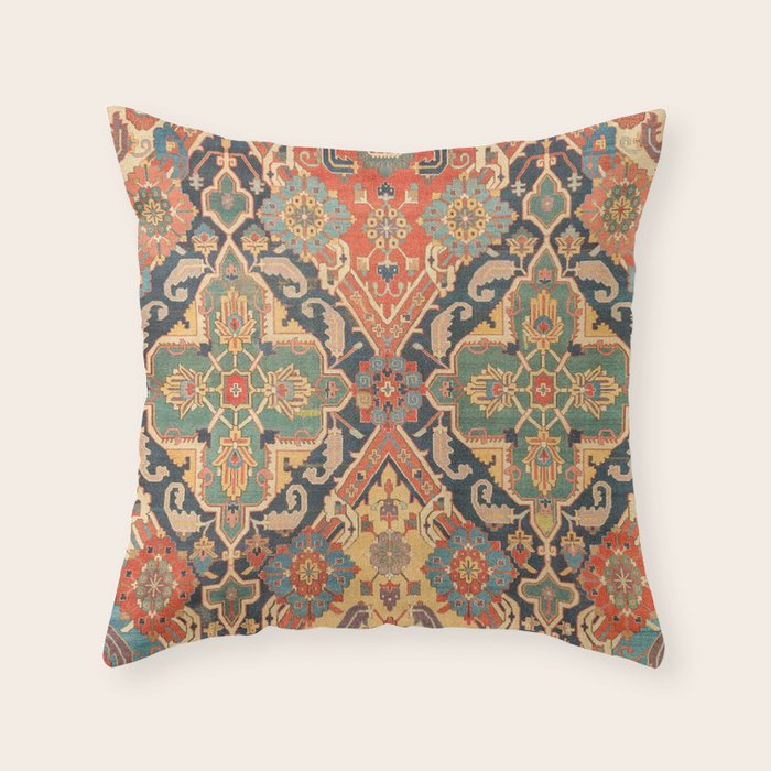 Geometric Leaves VIII // 18th Century Distressed Red Blue Green Colorful Ornate Accent Rug Pattern Throw Pillow Gallery Image 6
