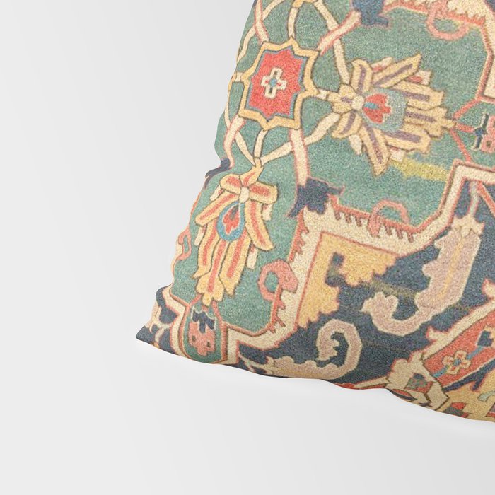 Geometric Leaves VIII // 18th Century Distressed Red Blue Green Colorful Ornate Accent Rug Pattern Pillow Sham Gallery Image 4