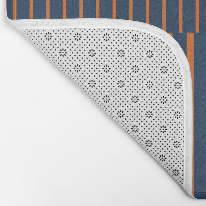 Stripes Pattern and Lines 8 in Navy Blue Orange Bath Mat Gallery Image 2