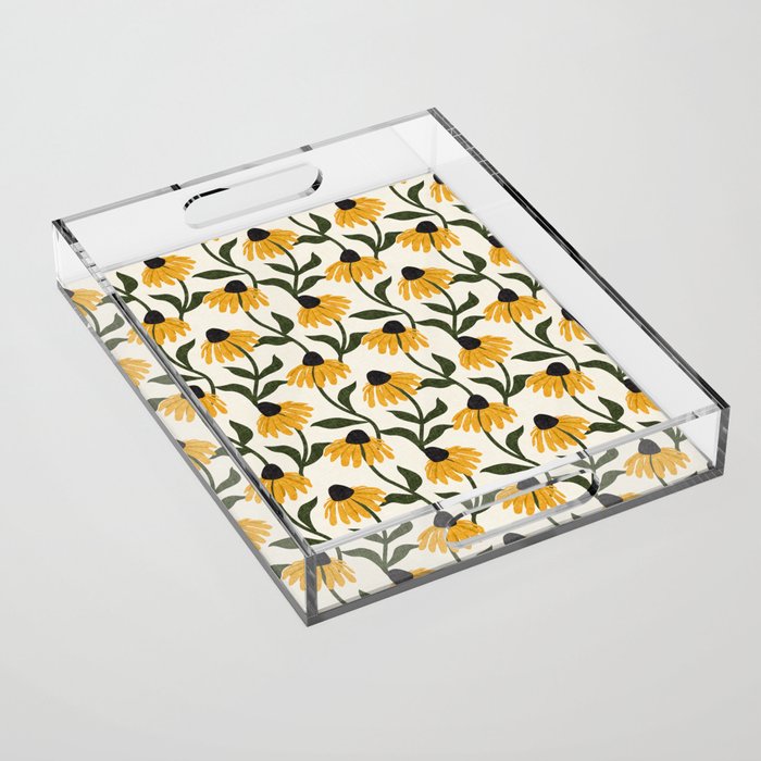coneflowers - cream Acrylic Tray Gallery Image 1