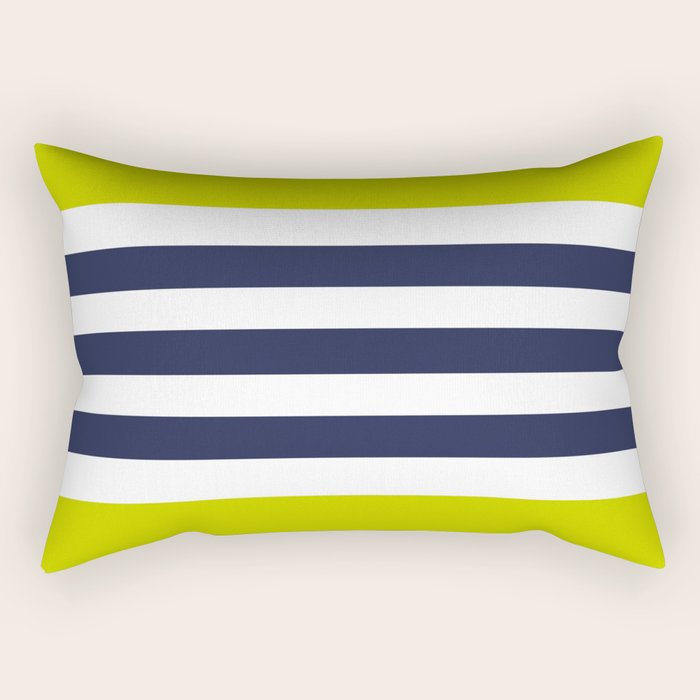 Modern Classy Navy Blue Lime Green STRIPES Rectangular Pillow Gallery Image 1