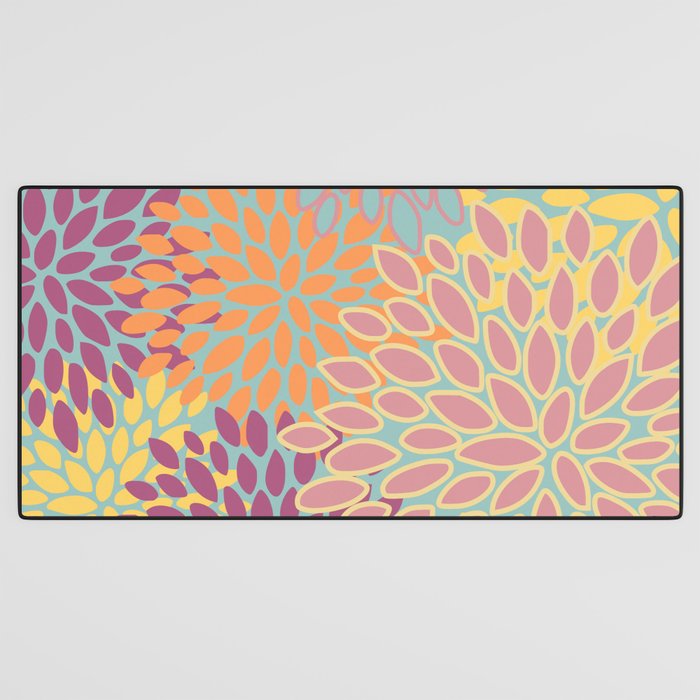 Festive, Floral Prints, Orange, Yellow, Teal and Pink Desk Mat Gallery Image 3
