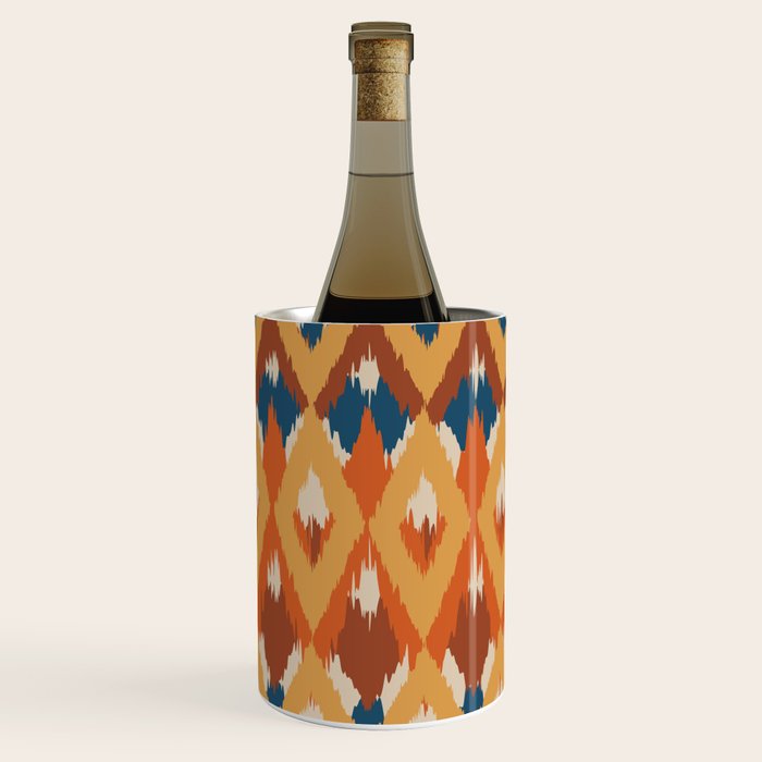 Boho Art, Geometric, Ikat Pattern, Blue, Orange, Yellow Wine Chiller Gallery Image 2