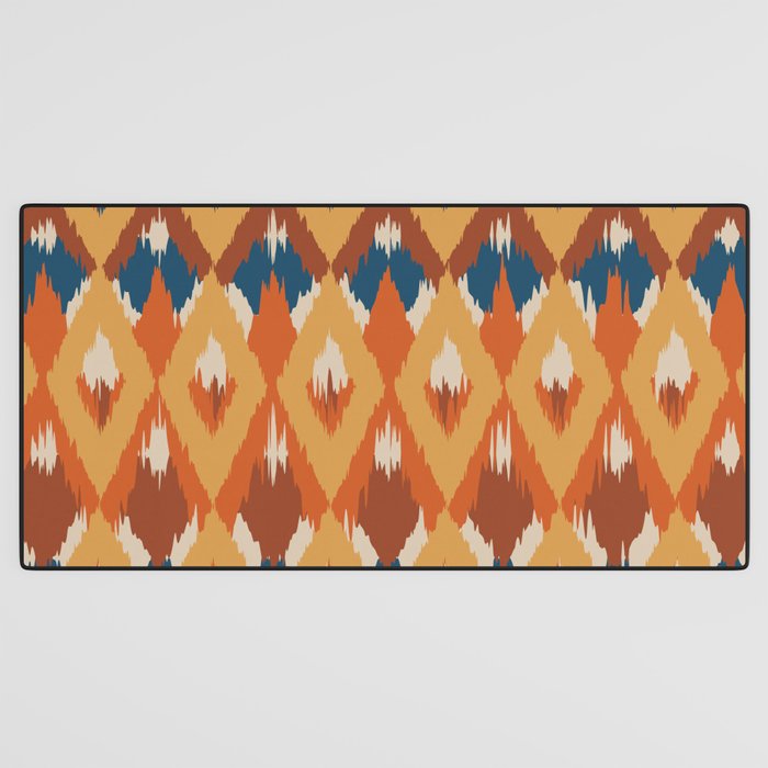 Boho Art, Geometric, Ikat Pattern, Blue, Orange, Yellow Desk Mat Gallery Image 3