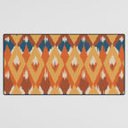 Boho Art, Geometric, Ikat Pattern, Blue, Orange, Yellow Desk Mat Gallery Image 3