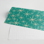 Stella - Retro Atomic Age Starbursts in Midcentury Modern Beige and Turquoise Teal Wrapping Paper Gallery Image 2