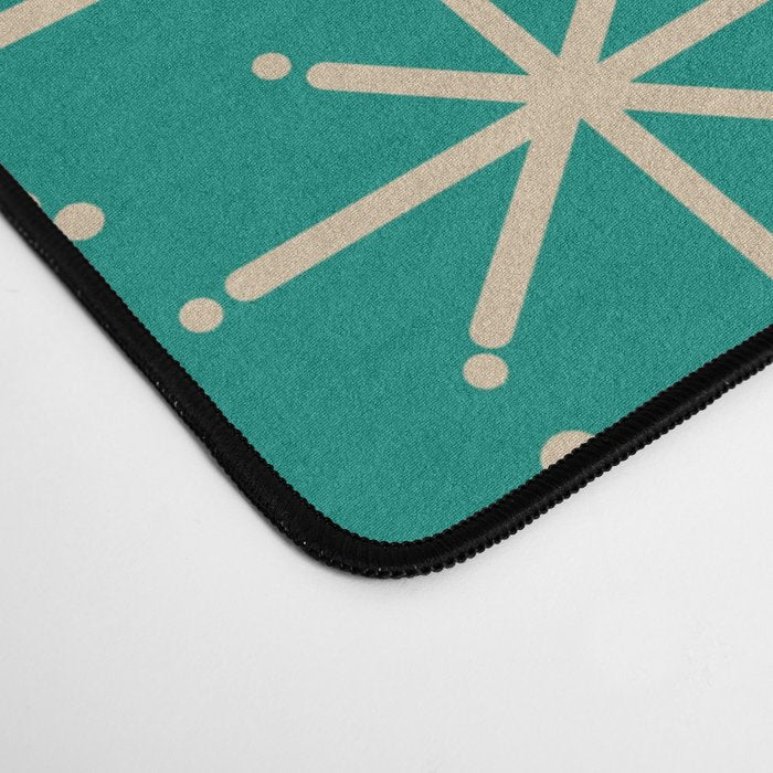 Stella - Retro Atomic Age Starbursts in Midcentury Modern Beige and Turquoise Teal Desk Mat Gallery Image 4