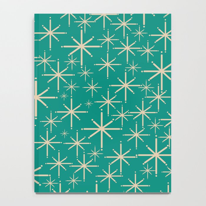 Stella - Retro Atomic Age Starbursts in Midcentury Modern Beige and Turquoise Teal Notebook Gallery Image 4