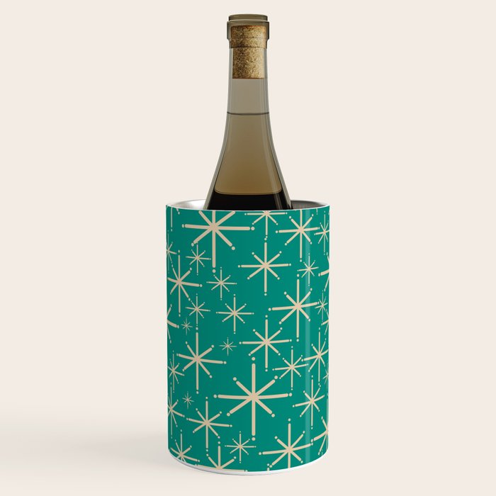 Stella - Retro Atomic Age Starbursts in Midcentury Modern Beige and Turquoise Teal Wine Chiller Gallery Image 3