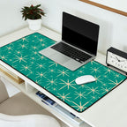 Stella - Retro Atomic Age Starbursts in Midcentury Modern Beige and Turquoise Teal Desk Mat Gallery Image 2