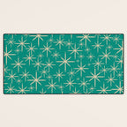 Stella - Retro Atomic Age Starbursts in Midcentury Modern Beige and Turquoise Teal Desk Mat Gallery Image 3