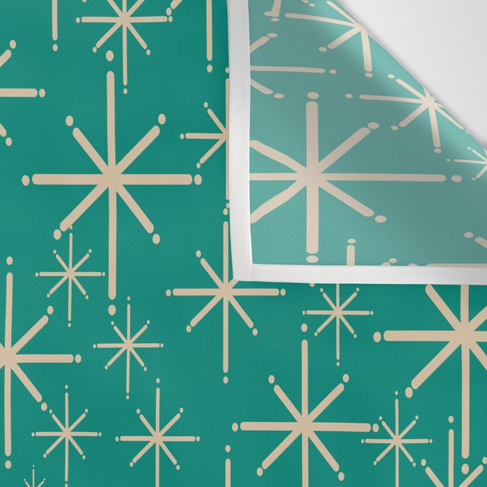Stella - Retro Atomic Age Starbursts in Midcentury Modern Beige and Turquoise Teal Wall Tapestry Gallery Image 3