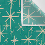 Stella - Retro Atomic Age Starbursts in Midcentury Modern Beige and Turquoise Teal Wall Tapestry Gallery Image 3