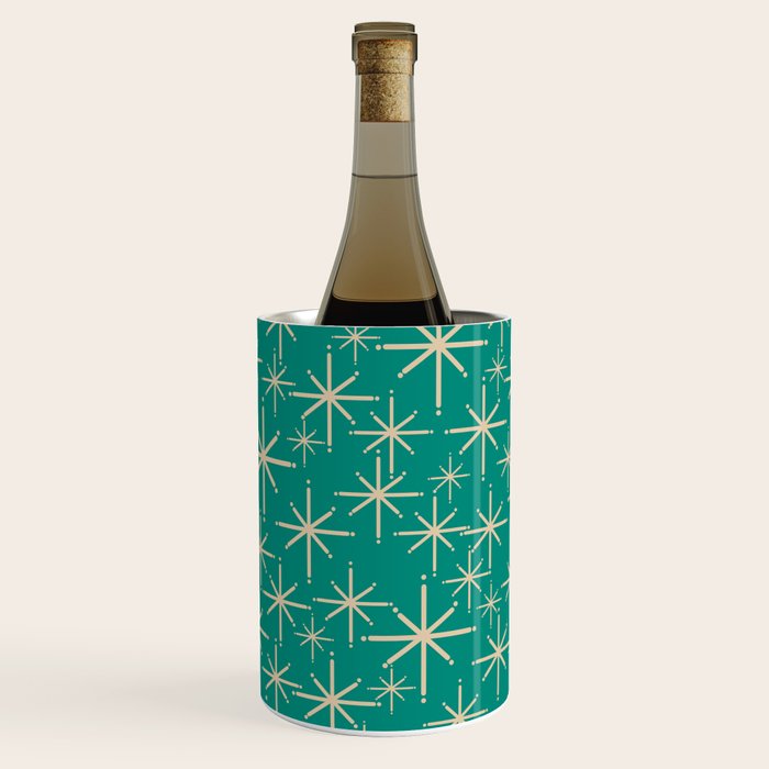 Stella - Retro Atomic Age Starbursts in Midcentury Modern Beige and Turquoise Teal Wine Chiller Gallery Image 2