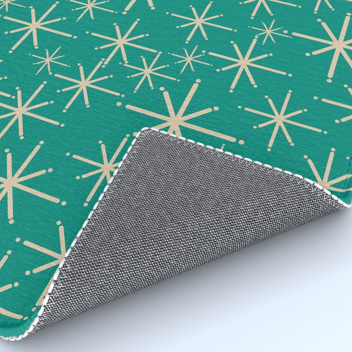 Stella - Retro Atomic Age Starbursts in Midcentury Modern Beige and Turquoise Teal Rug Gallery Image 4