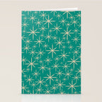 Stella - Retro Atomic Age Starbursts in Midcentury Modern Beige and Turquoise Teal Stationery Card Gallery Image 2