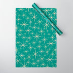 Stella - Retro Atomic Age Starbursts in Midcentury Modern Beige and Turquoise Teal Wrapping Paper Gallery Image 1