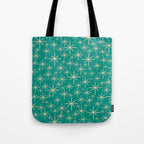Stella - Retro Atomic Age Starbursts in Midcentury Modern Beige and Turquoise Teal Tote Bag Gallery Image 1
