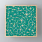 Stella - Retro Atomic Age Starbursts in Midcentury Modern Beige and Turquoise Teal Mini Art Print Gallery Image 1