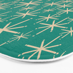 Stella - Retro Atomic Age Starbursts in Midcentury Modern Beige and Turquoise Teal Bath Mat Gallery Image 3