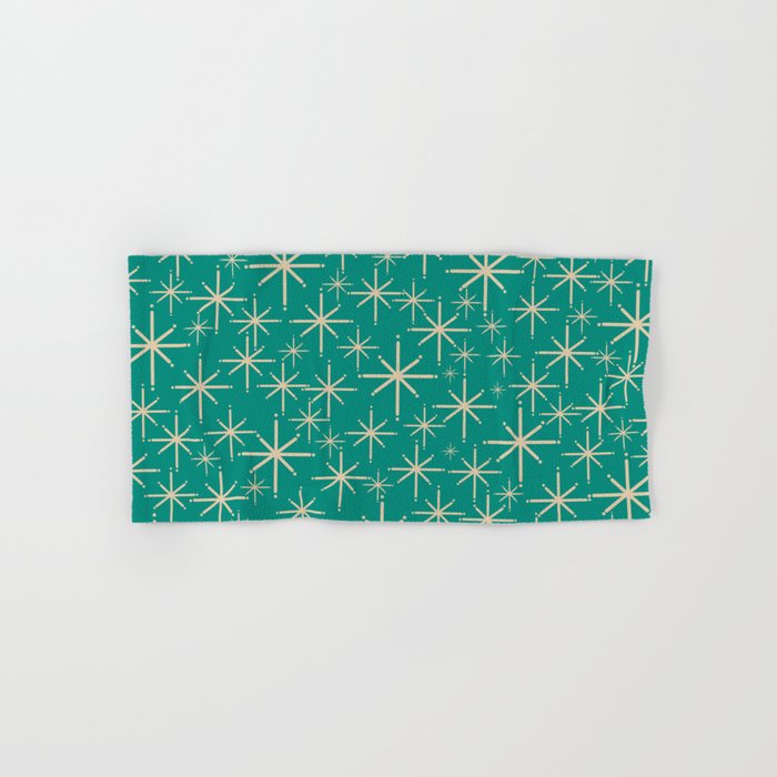 Stella - Retro Atomic Age Starbursts in Midcentury Modern Beige and Turquoise Teal Bath Towel Gallery Image 1