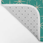 Stella - Retro Atomic Age Starbursts in Midcentury Modern Beige and Turquoise Teal Bath Mat Gallery Image 2