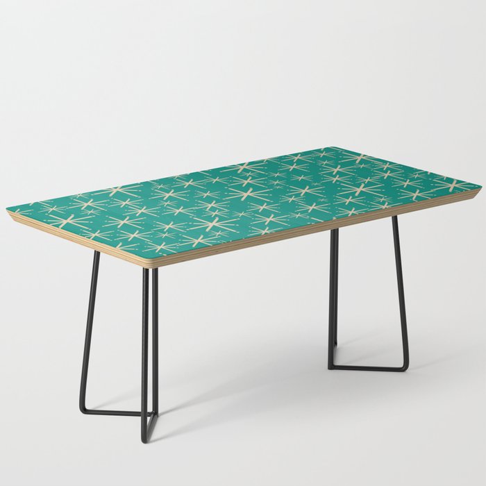 Stella - Retro Atomic Age Starbursts in Midcentury Modern Beige and Turquoise Teal Coffee Table Gallery Image 1
