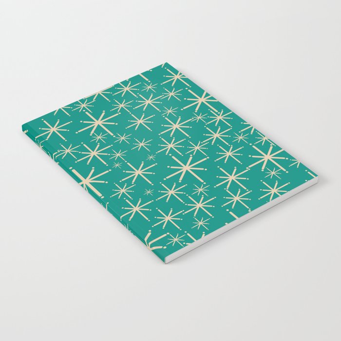 Stella - Retro Atomic Age Starbursts in Midcentury Modern Beige and Turquoise Teal Notebook Gallery Image 1