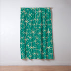 Stella - Retro Atomic Age Starbursts in Midcentury Modern Beige and Turquoise Teal Window Curtain Gallery Image 3