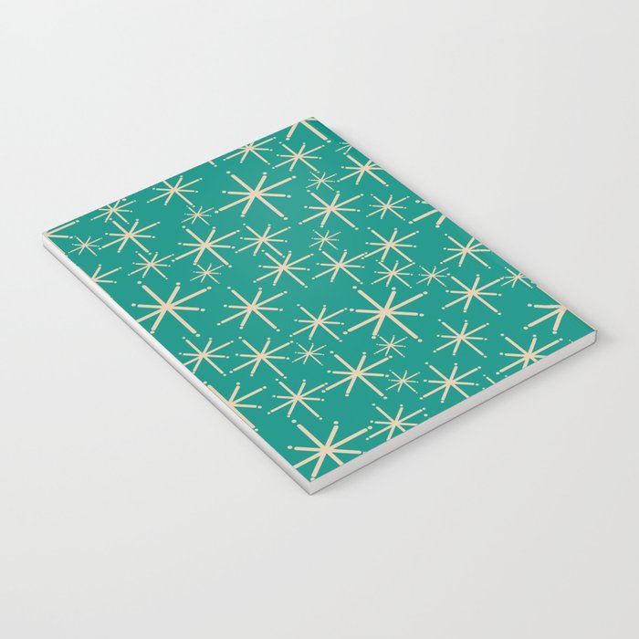 Stella - Retro Atomic Age Starbursts in Midcentury Modern Beige and Turquoise Teal Notebook Gallery Image 3