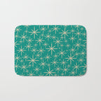 Stella - Retro Atomic Age Starbursts in Midcentury Modern Beige and Turquoise Teal Bath Mat Gallery Image 1