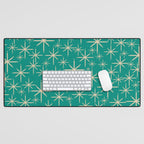 Stella - Retro Atomic Age Starbursts in Midcentury Modern Beige and Turquoise Teal Desk Mat Gallery Image 1