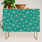 Stella - Retro Atomic Age Starbursts in Midcentury Modern Beige and Turquoise Teal Credenza Gallery Image 1