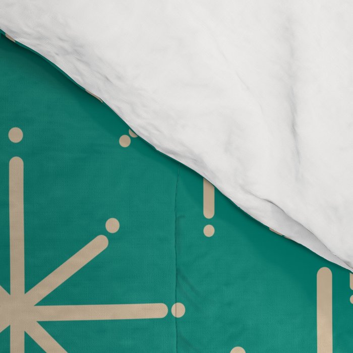 Stella - Retro Atomic Age Starbursts in Midcentury Modern Beige and Turquoise Teal Comforter Gallery Image 4