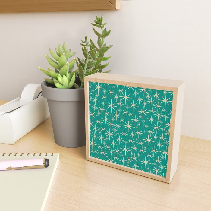 Stella - Retro Atomic Age Starbursts in Midcentury Modern Beige and Turquoise Teal Mini Art Print Gallery Image 2