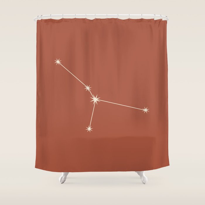 Cancer Zodiac Star Constellation Line Art Terracotta Red Shower Curtain Gallery Image 1