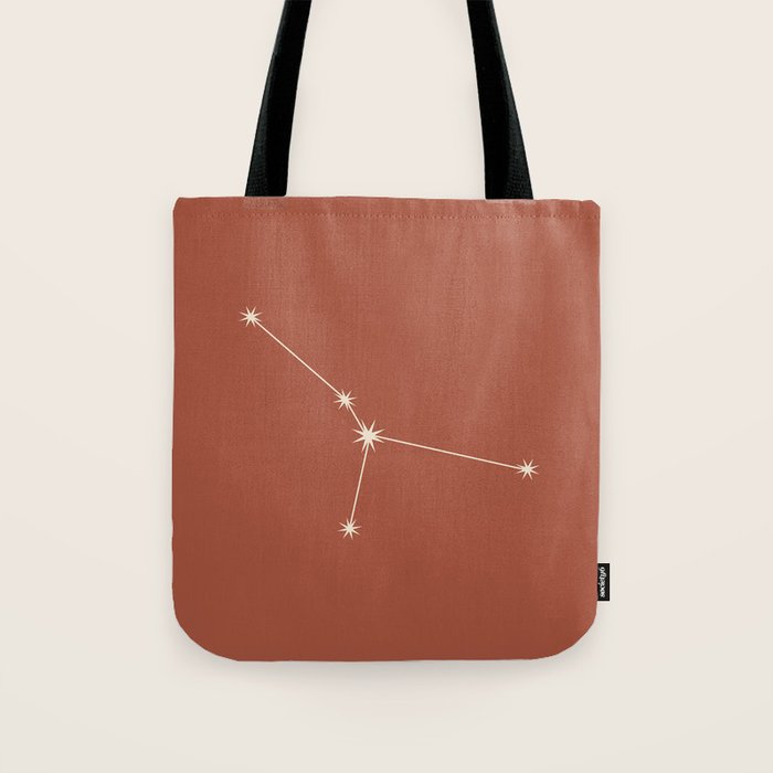 Cancer Zodiac Star Constellation Line Art Terracotta Red Tote Bag Gallery Image 1