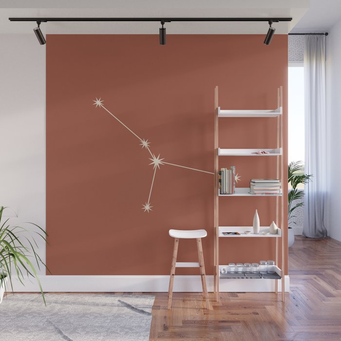 Cancer Zodiac Star Constellation Line Art Terracotta Red Wall Mural Gallery Image 1