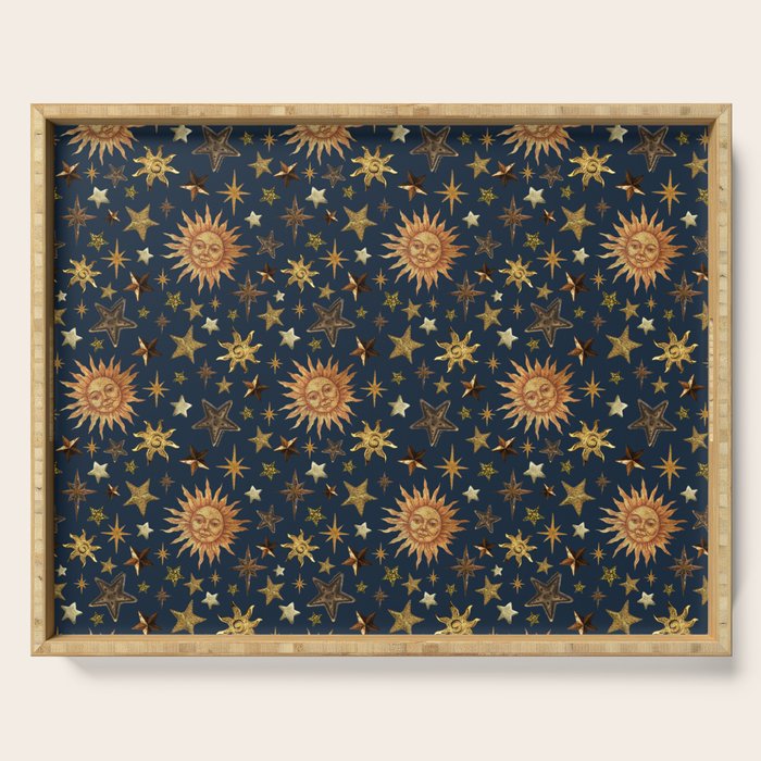 Vintage Star Collage Print in Navy Serving Tray Gallery Image 1