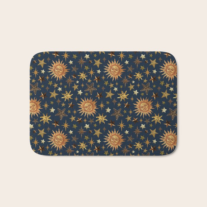 Vintage Star Collage Print in Navy Bath Mat Gallery Image 1