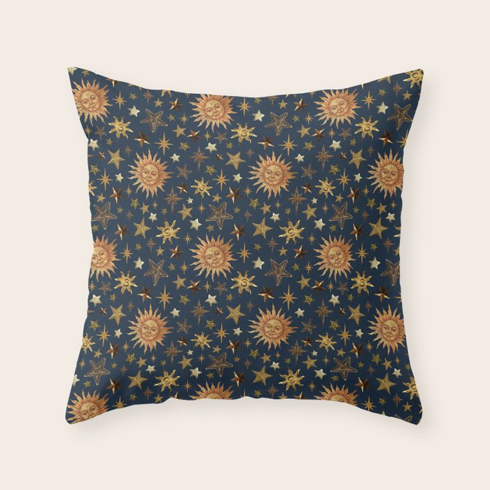 Vintage Star Collage Print in Navy Throw Pillow Gallery Image 6