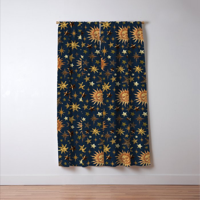 Vintage Star Collage Print in Navy Window Curtain Gallery Image 3
