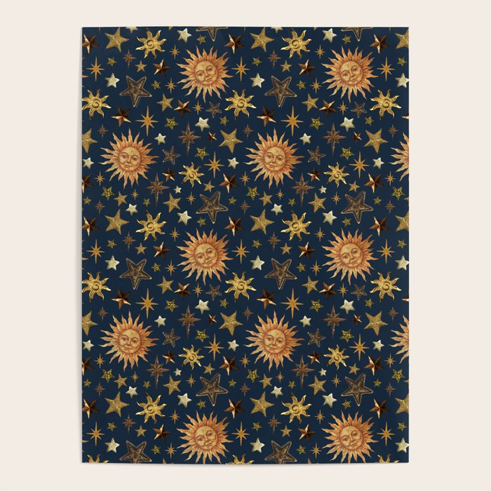 Vintage Star Collage Print in Navy Poster Gallery Image 1