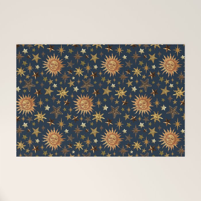 Vintage Star Collage Print in Navy Welcome Mat Gallery Image 1