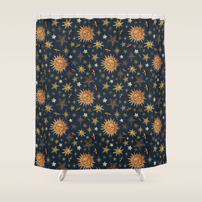 Vintage Star Collage Print in Navy Shower Curtain Gallery Image 1