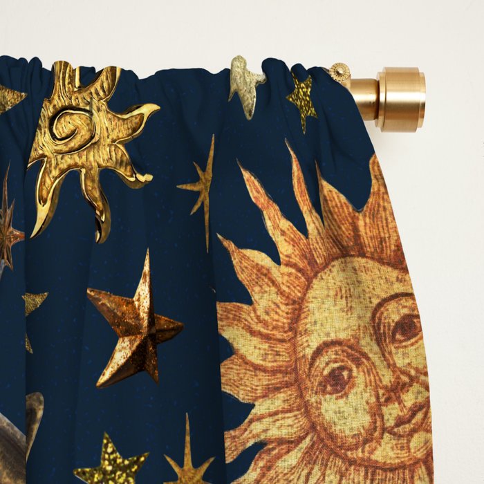 Vintage Star Collage Print in Navy Window Curtain Gallery Image 2