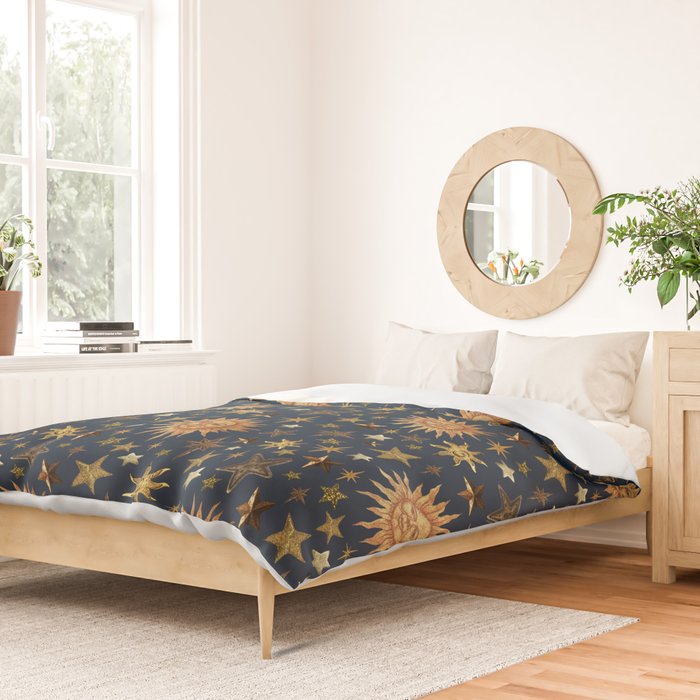Vintage Star Collage Print in Navy Duvet Cover Gallery Image 2