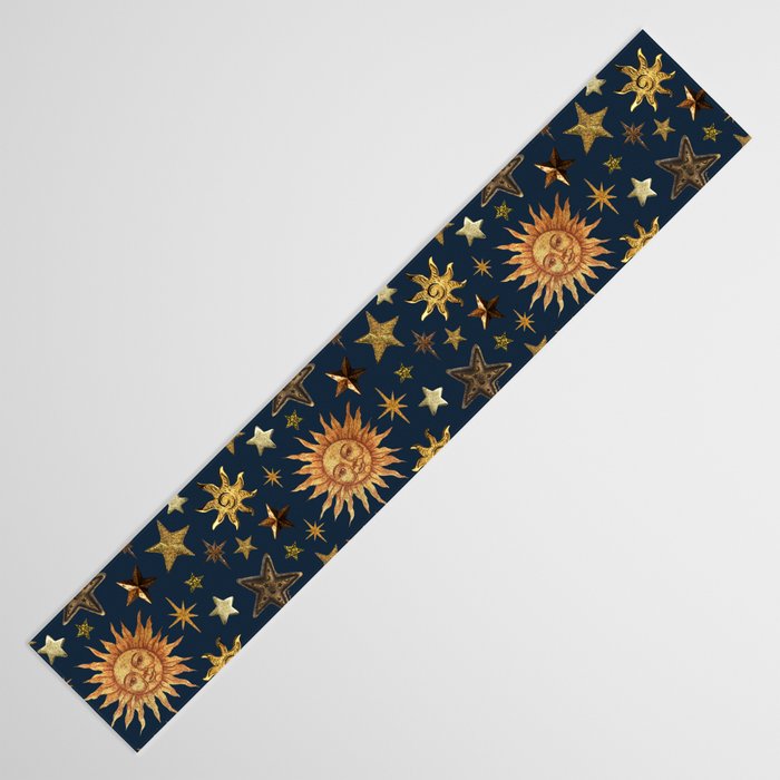 Vintage Star Collage Print in Navy Table Runner Gallery Image 3